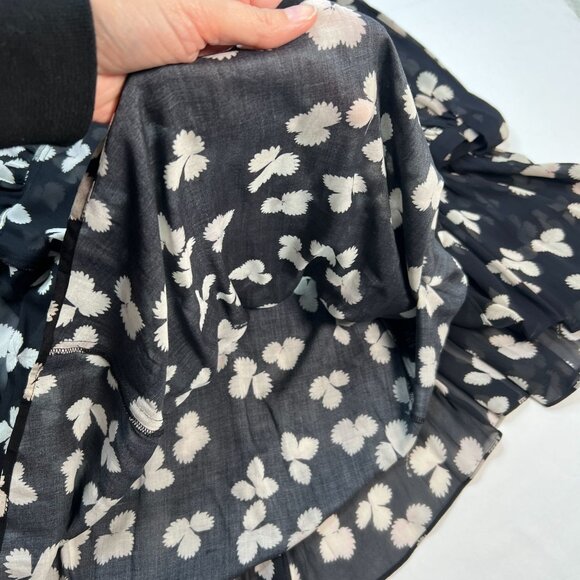 The Kooples Naive Flowers Chiffon Mini Dress Black Belted US Large - Picture 15 of 16